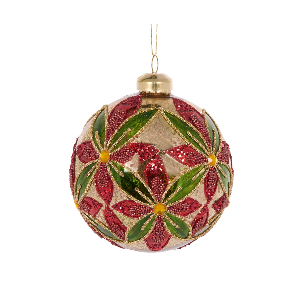 Tradtional Beaded Floral Bauble - My Christmas