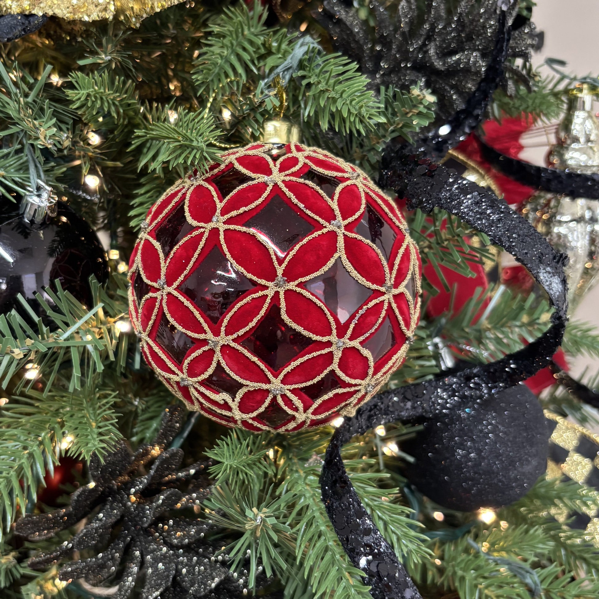 Transparent Red Fleur Bauble - My Christmas