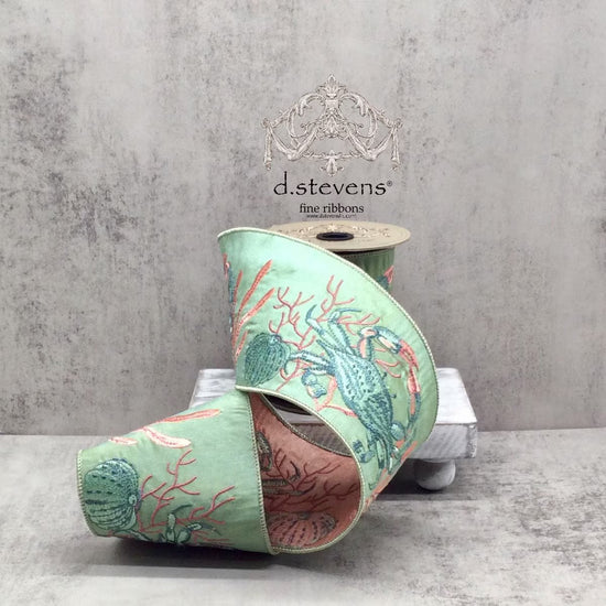 Under the Ocean Embroided Dupion Ribbon - My Christmas