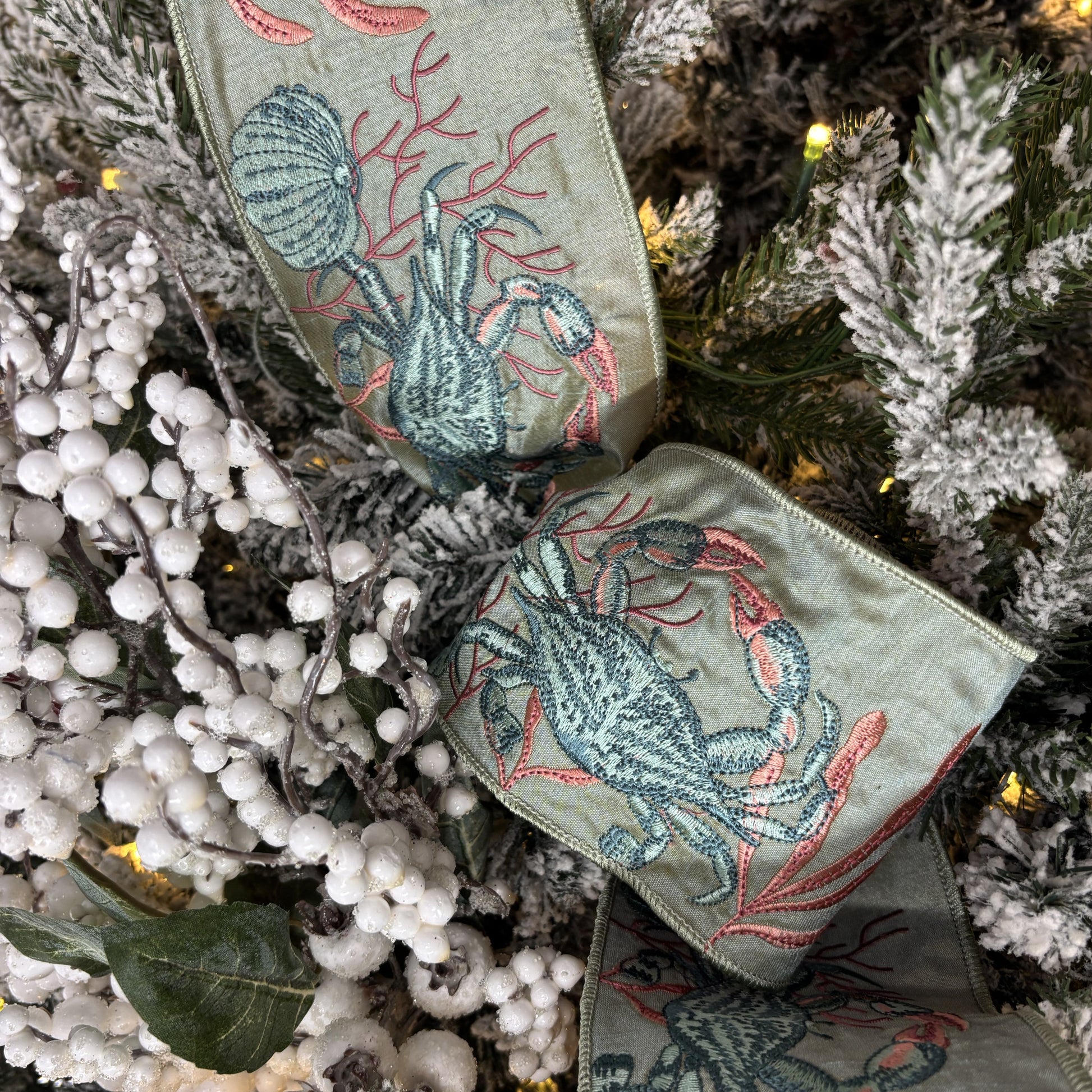 Under the Ocean Embroided Dupion Ribbon - My Christmas