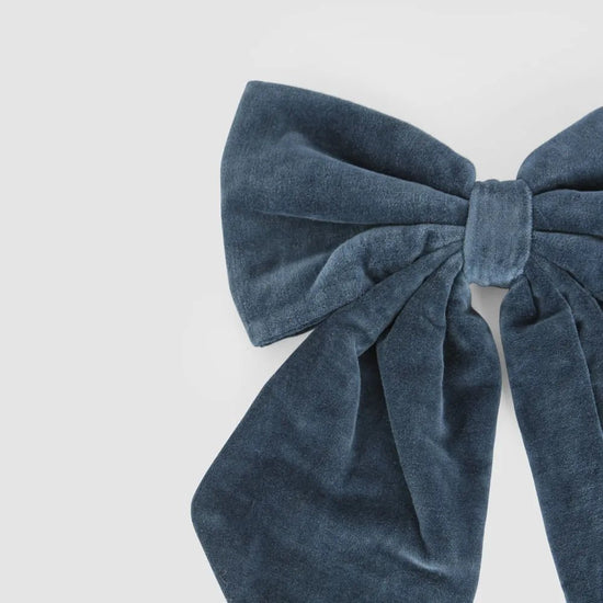 Velvet Clip-on Bow Large Navy Blue - My Christmas