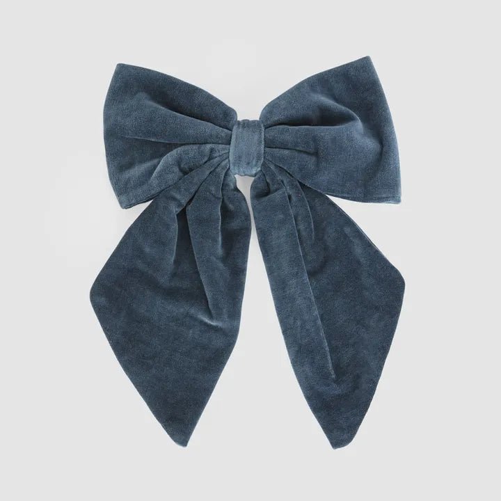 Velvet Clip-on Bow Large Navy Blue - My Christmas