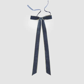 Velvet Tie On Bow Navy Blue w Gold Border - Set of 8 - My Christmas