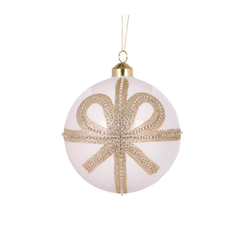 White and Champagne Bow Bauble - My Christmas