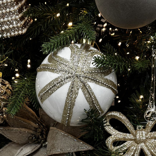 White and Champagne Bow Bauble - My Christmas