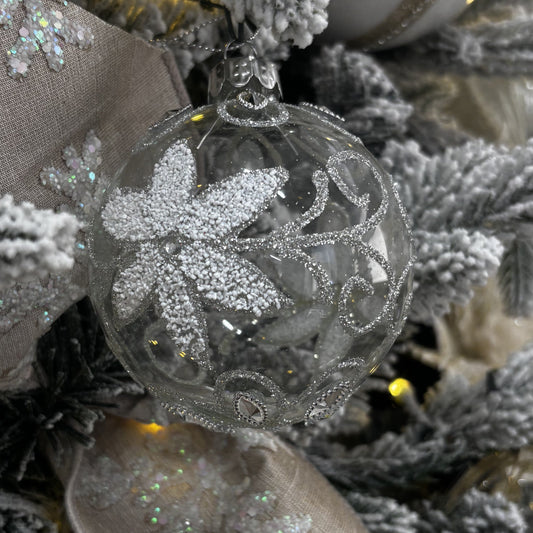 White and Clear Poinsettia Bauble - My Christmas
