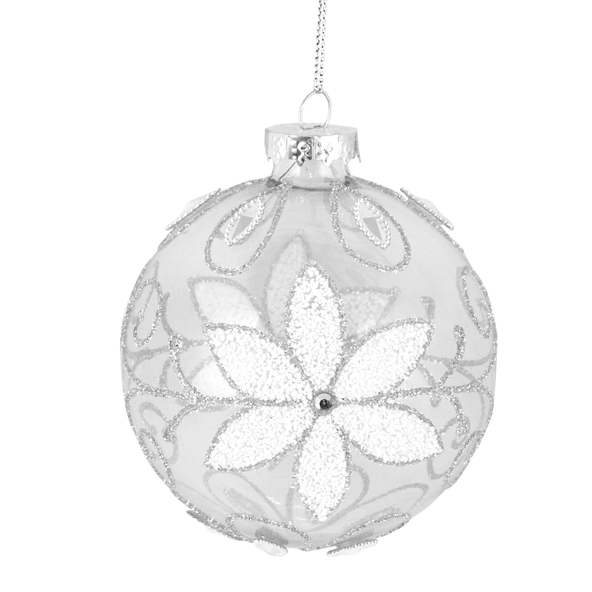 White and Clear Poisettia Bauble - My Christmas