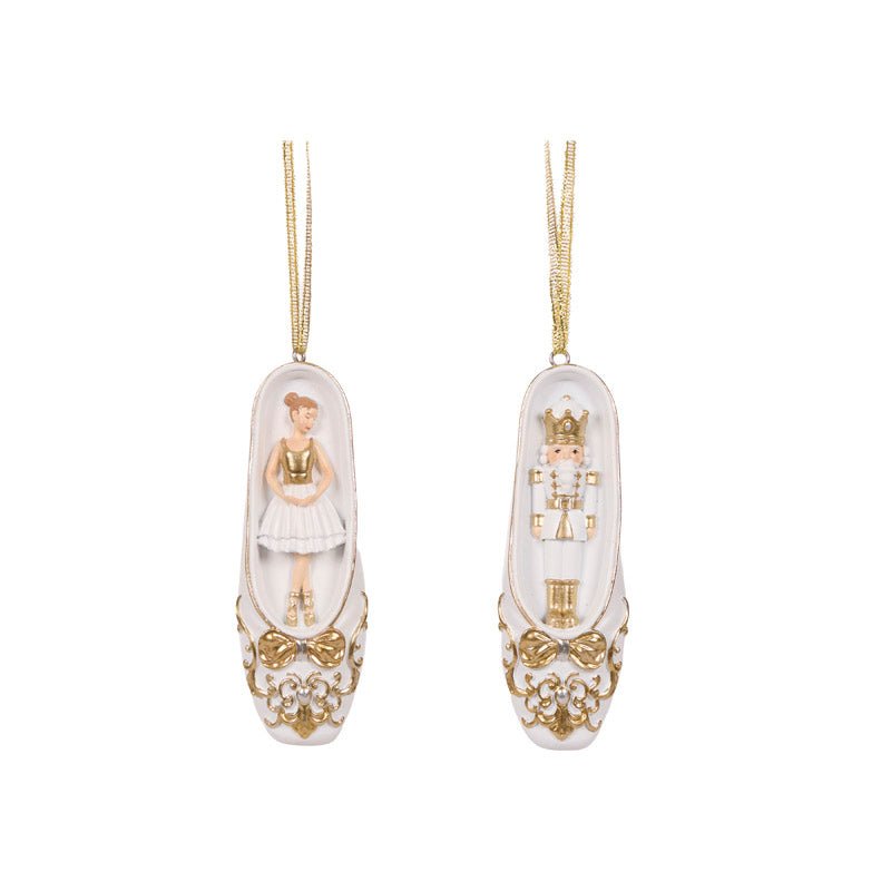 White and Gold Ballet Slippers Hanging Ornaments - Assorted - My Christmas