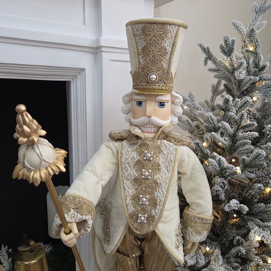 White and Gold Regal Fabric Nutcracker - 96cm - My Christmas