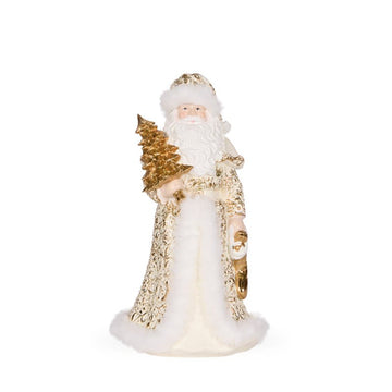 White and Gold Santa with Fur - 23cm - My Christmas