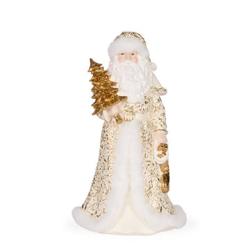 White and Gold Santa with Fur - 32cm - My Christmas