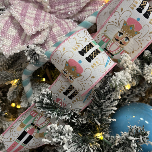 White and Pink Nutcracker Ribbon - My Christmas