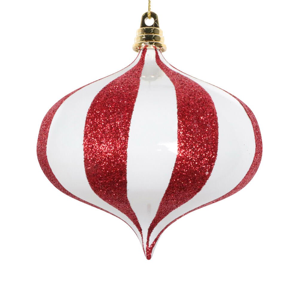 White and Red Glitter Onion Ornament - 10cm - My Christmas