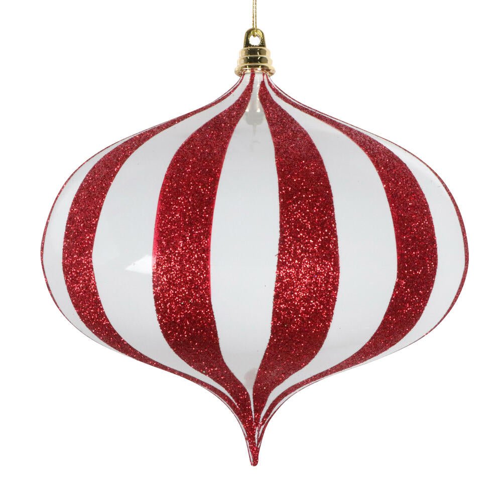 White and Red Glitter Onion Ornament - 15cm - My Christmas