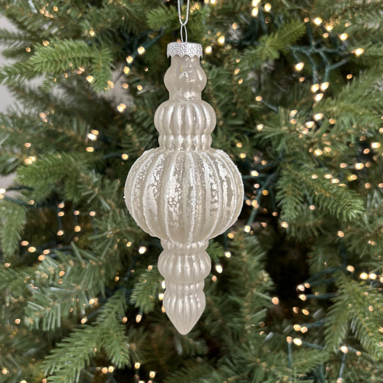 White and Silver Finial with Glitter Details - My Christmas