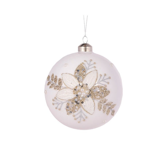 White and Silver Floral Lace Bauble - My Christmas