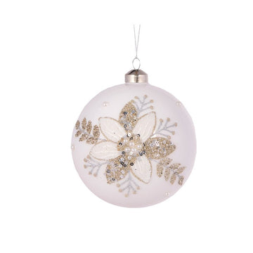White and Silver Floral Lace Bauble - My Christmas