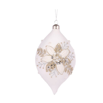 White and Silver Floral Lace Drop Bauble - My Christmas