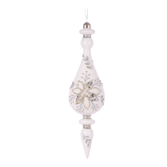 White and Silver Floral Lace Drop Finial - My Christmas