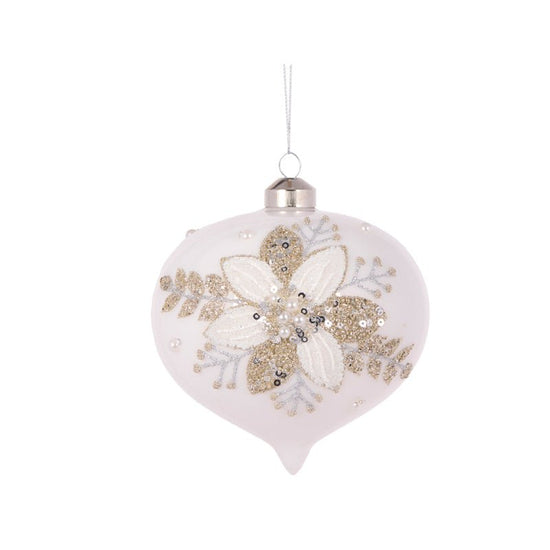 White and Silver Floral Lace Onion Bauble - My Christmas