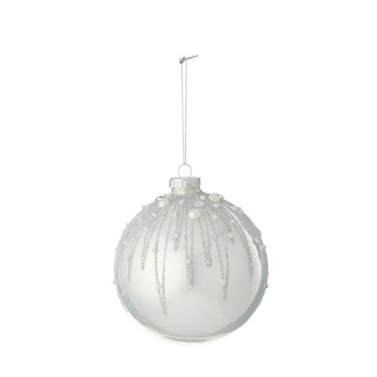 White and Silver Glitter Burst Glass Bauble - My Christmas