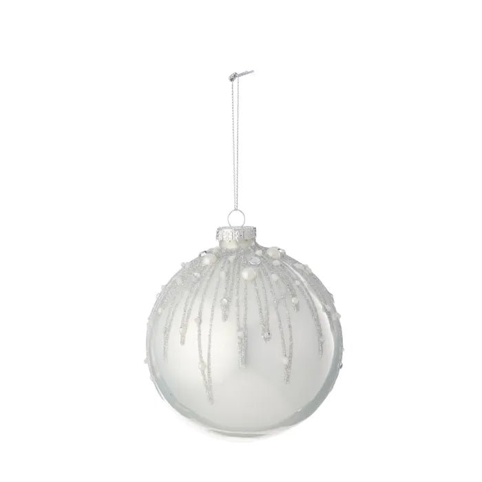 White and Silver Glitter Burst Glass Bauble - My Christmas