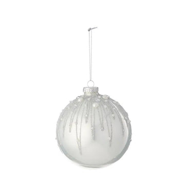 White and Silver Glitter Burst Glass Bauble - My Christmas