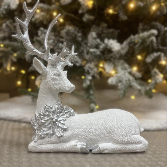 White and Silver Sitting Deer - My Christmas