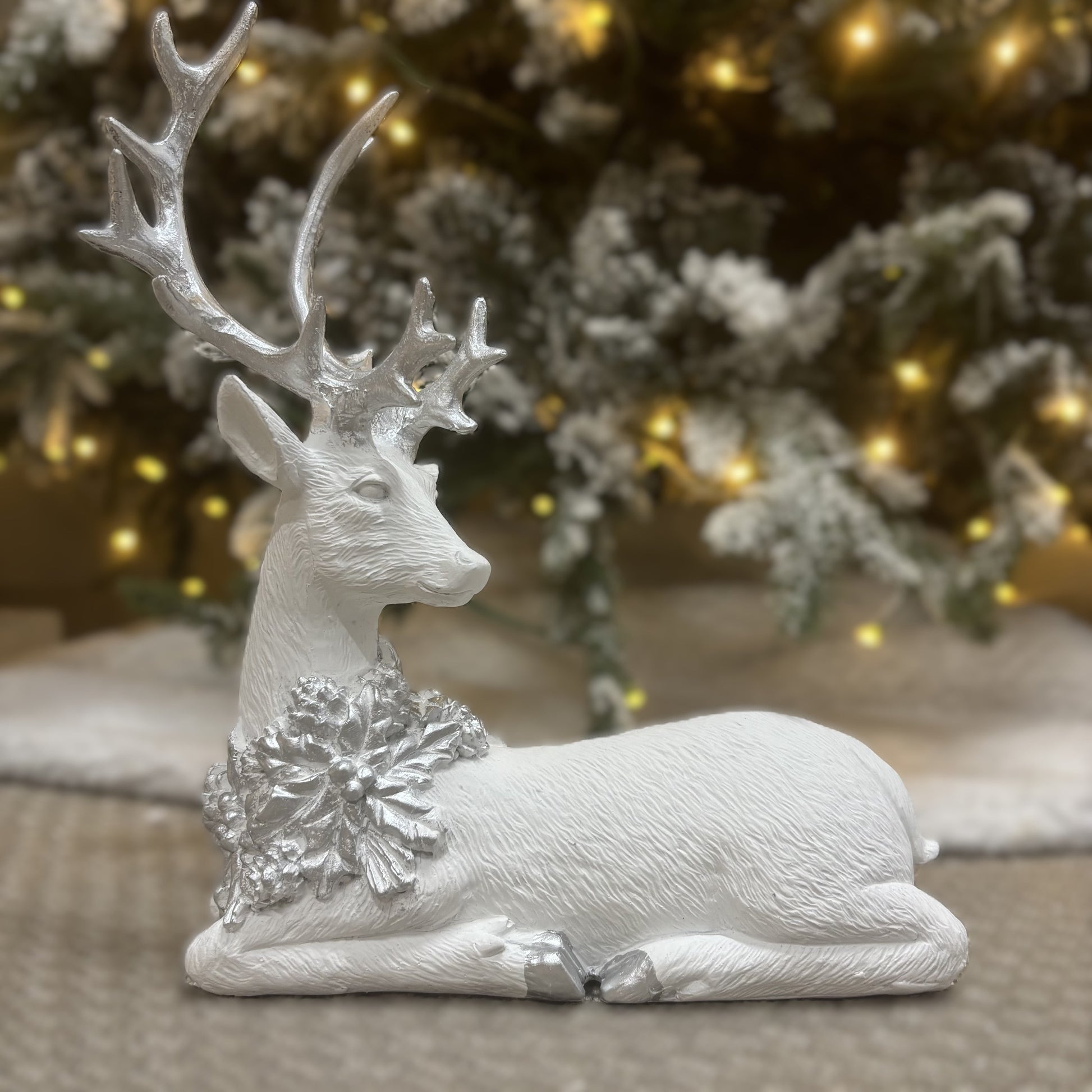 White and Silver Sitting Deer - My Christmas
