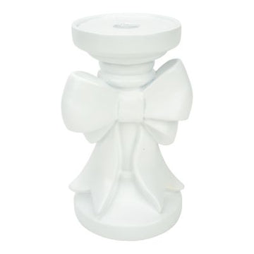 White Bow Pillar Holder - 18cm - My Christmas