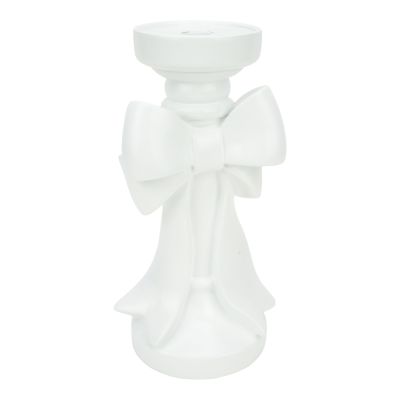 White Bow Pillar Holder - 25cm - My Christmas
