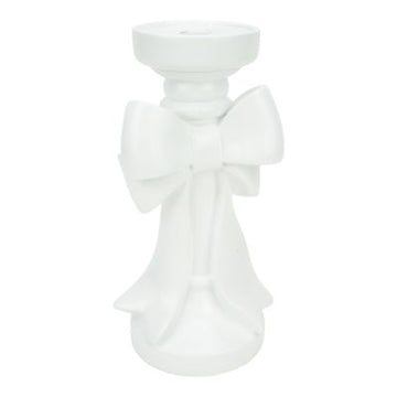 White Bow Pillar Holder - 25cm - My Christmas