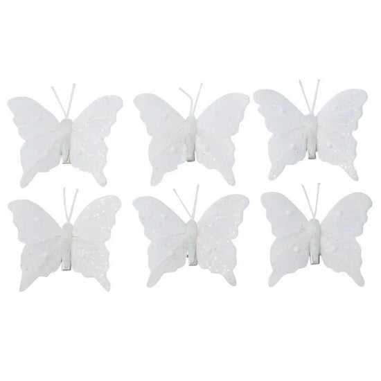White Butterfly Clip with Pearl - Pack of 6 - My Christmas
