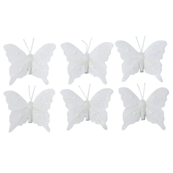 White Butterfly Clip with Pearl - Pack of 6 - My Christmas