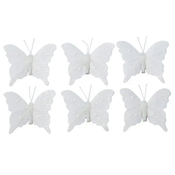 White Butterfly Clip with Pearl - Pack of 6 - My Christmas