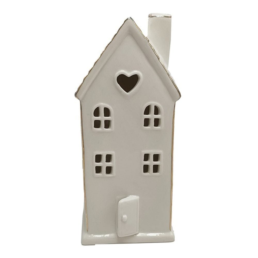 White Ceramic Led Heart House - Large - My Christmas