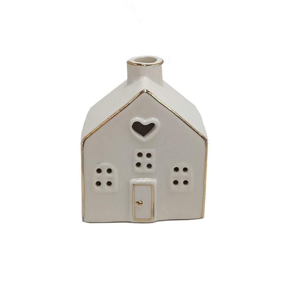 White Ceramic Led Heart House - Small - My Christmas