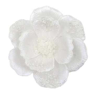 White Clip-on Magnolia with Beaded Petals - My Christmas