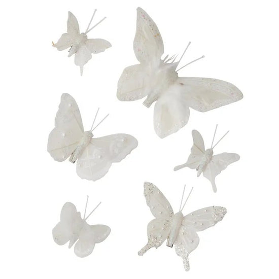 White Embroidered Feather Butterfly Clip - Pack of 6 - My Christmas
