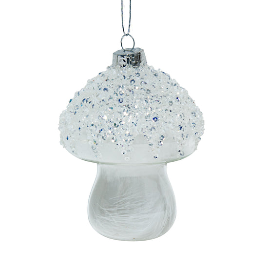 White Glass Mushroom Ornament - My Christmas