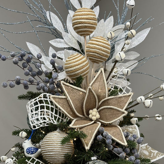 White Glitter Bay Leaf Spray - My Christmas