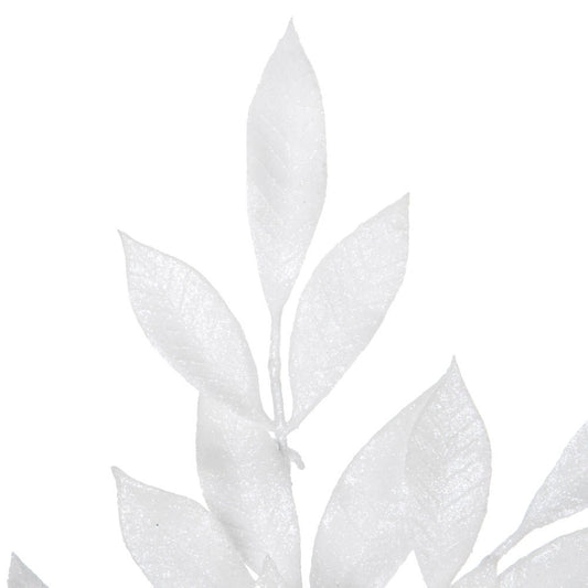 White Glitter Bay Leaf Spray - My Christmas