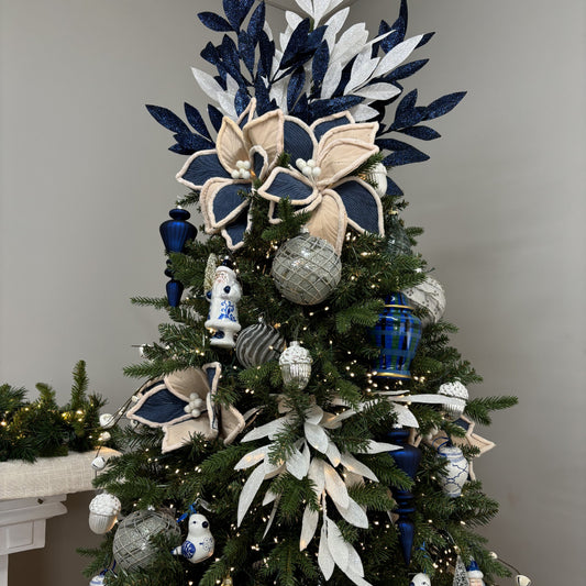 White Glitter Bay Leaf Spray - My Christmas
