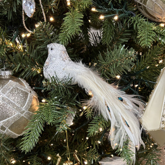 White Jewel Clip - on Bird - My Christmas