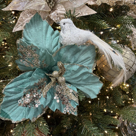 White Jewel Clip - on Bird - My Christmas