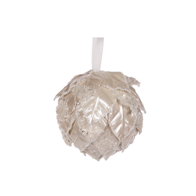 White Pearl Leaf Bauble - My Christmas