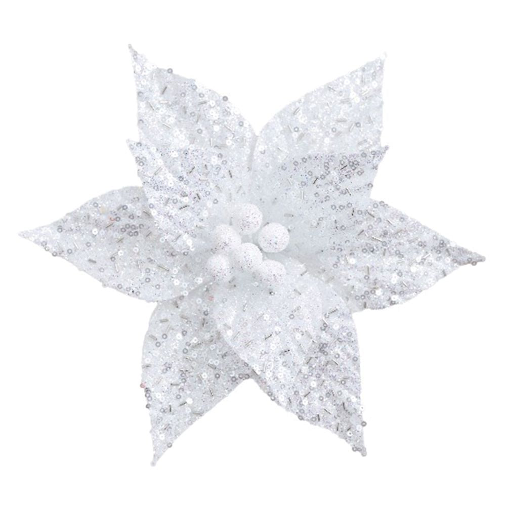 White Pearl Poinsettia with Clip - My Christmas