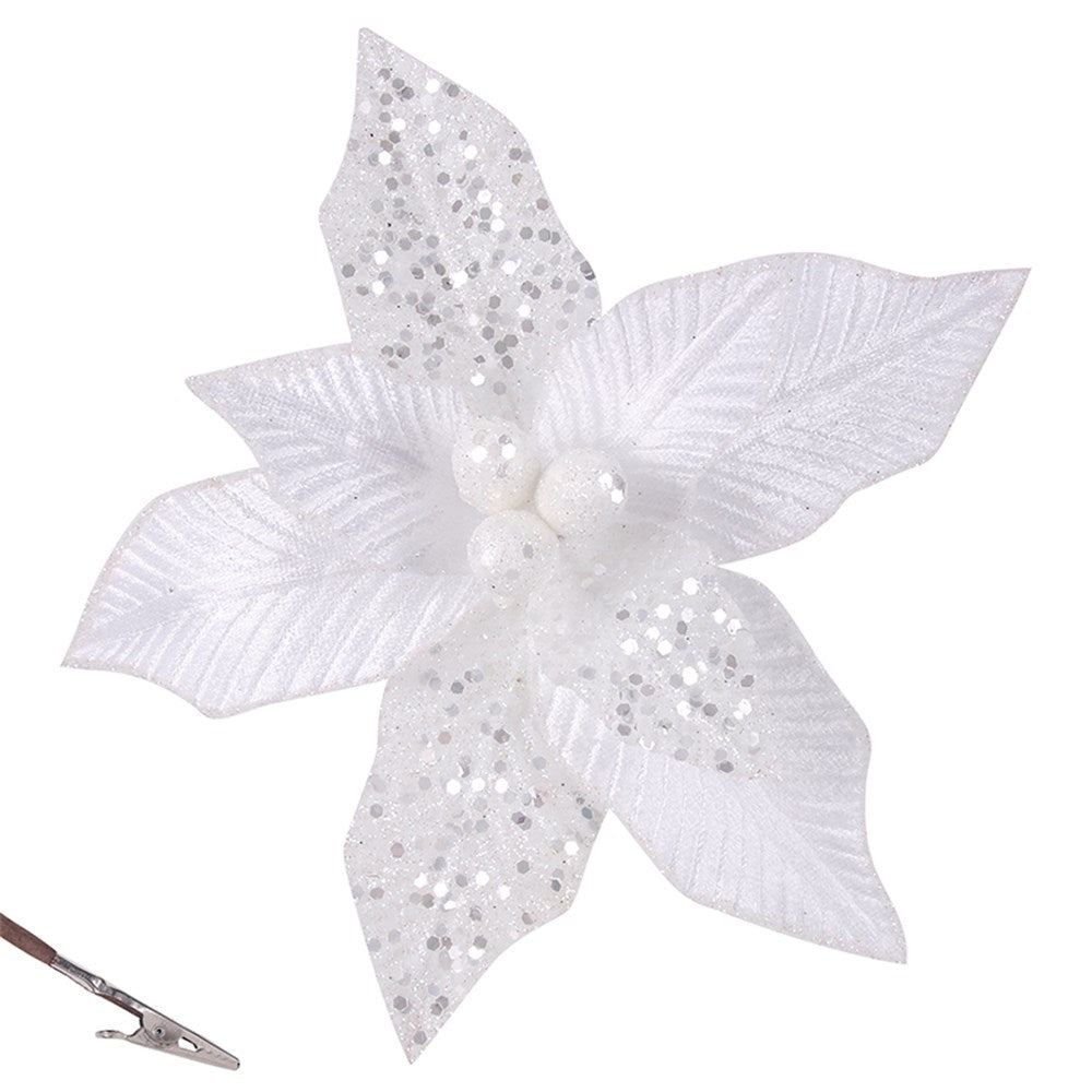 White Poinsettia with Clip - My Christmas