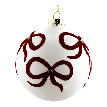 White & Red Bow Ball Ornament - My Christmas