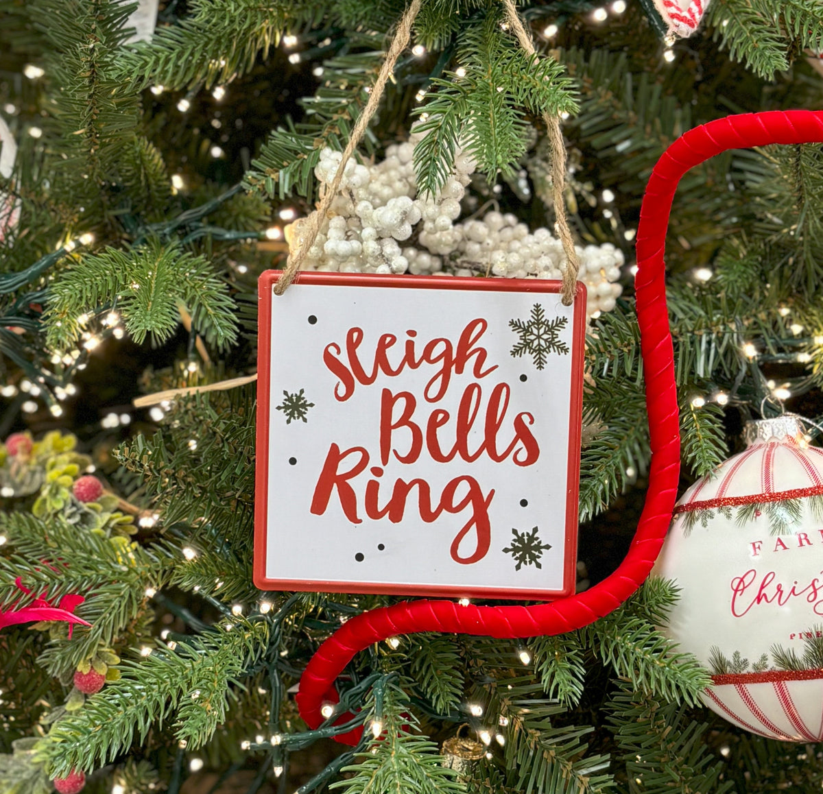 White, Red, Dark Green and Black Sleigh Bell Sign - My Christmas